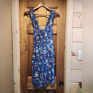 Retro Chic Blue Floral Twist-Front Jumpsuit